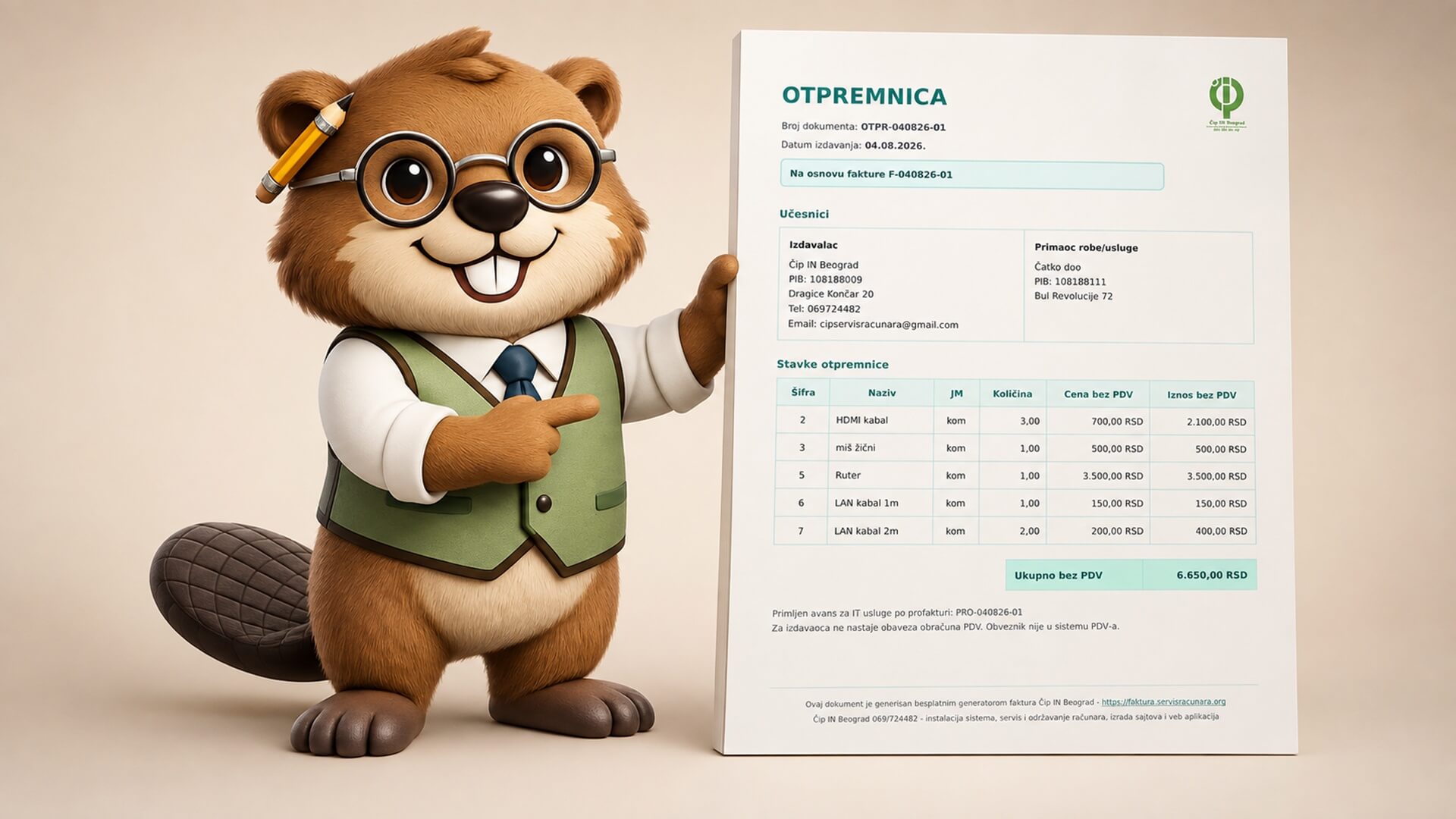 Otpremnica izrađena u Fakturku